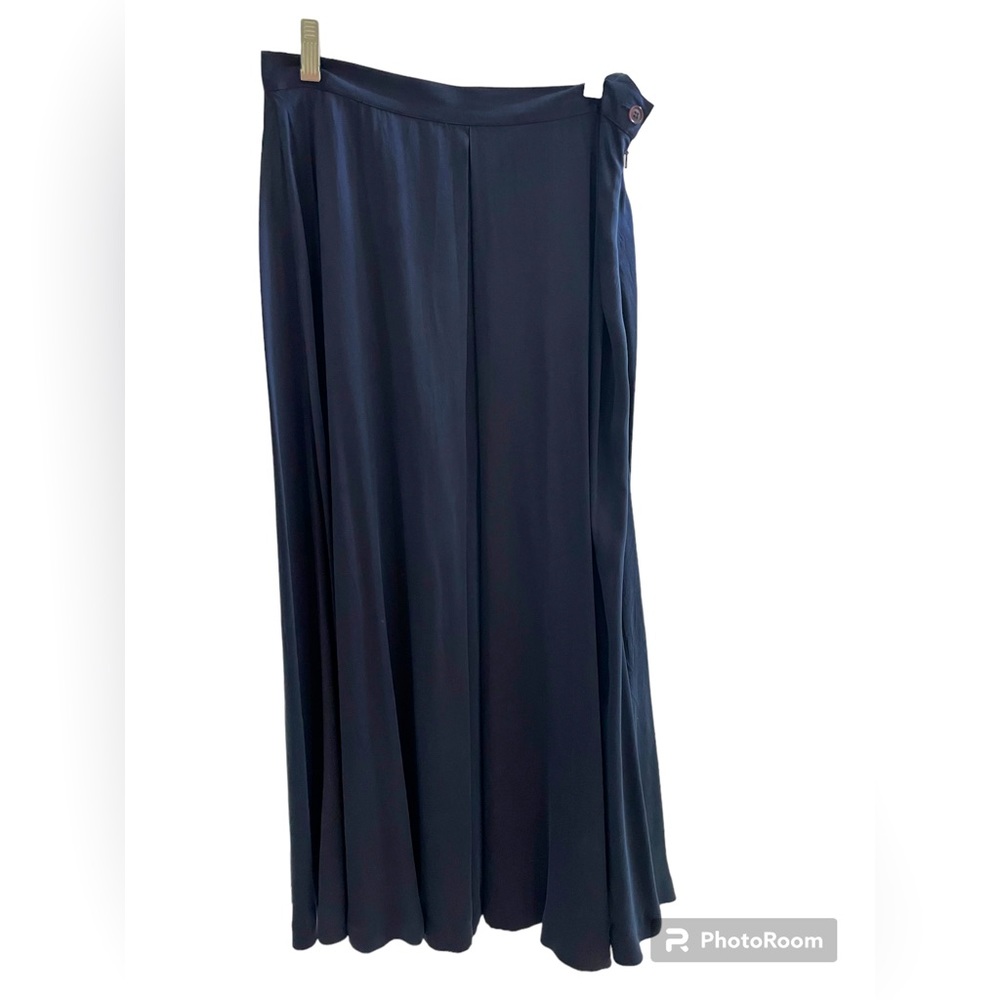 Vintage 100% Silk Satin Blue Midi Skirt
